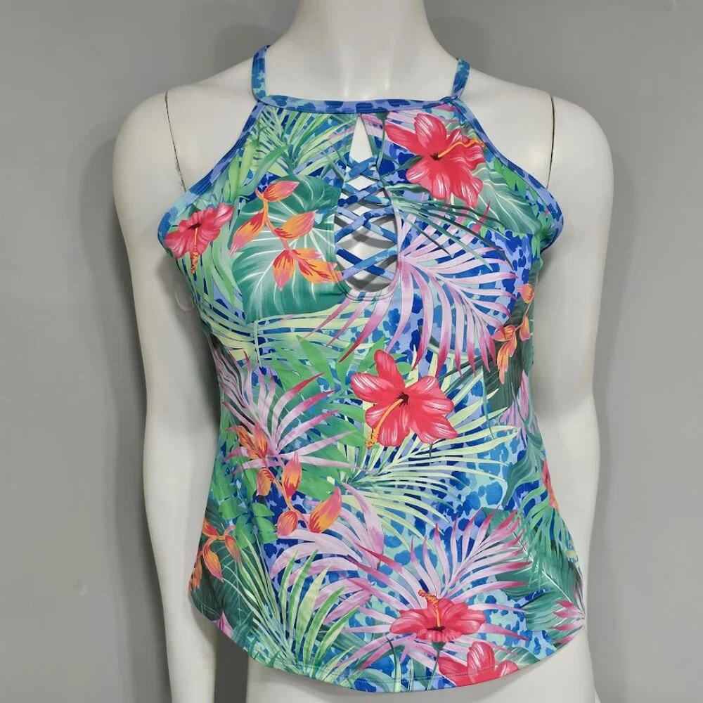 Bleu Rod Beattie Tropical Flight High Neck Tankini Top - Picture 2 of 9